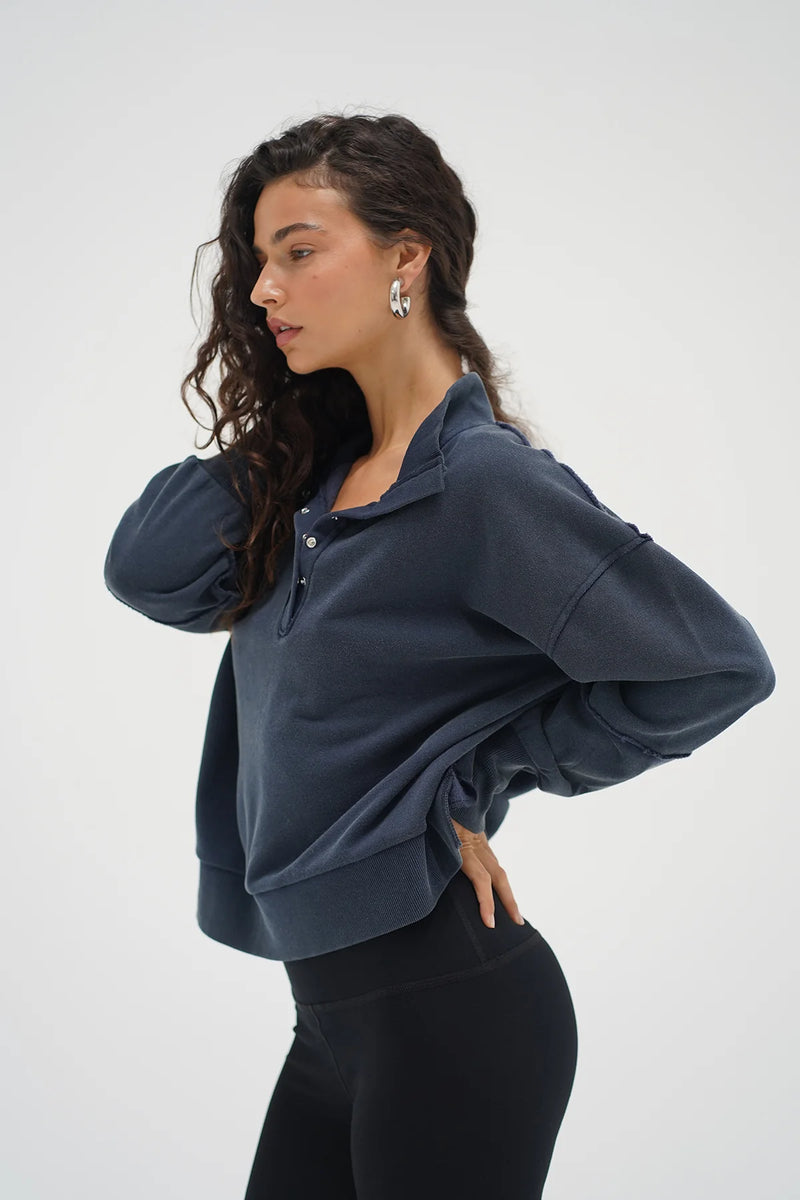 Hallie Snap Collar Pullover Stone Wash