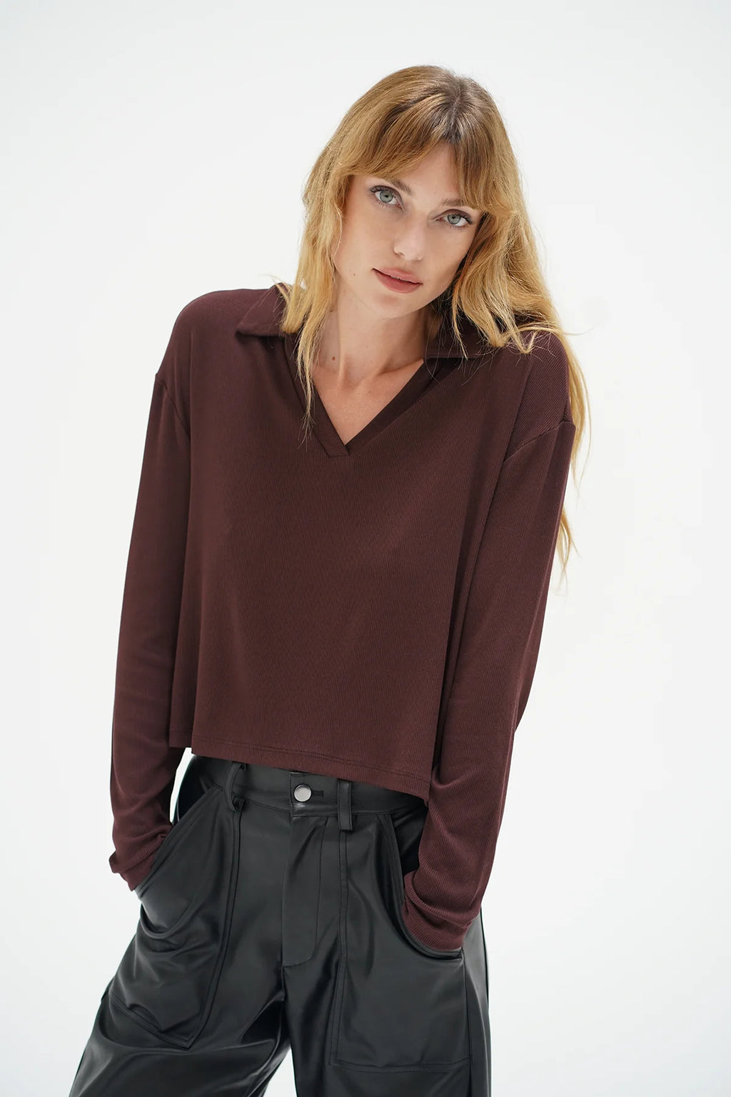 Neve Ribbed Long Sleeve Chocolate