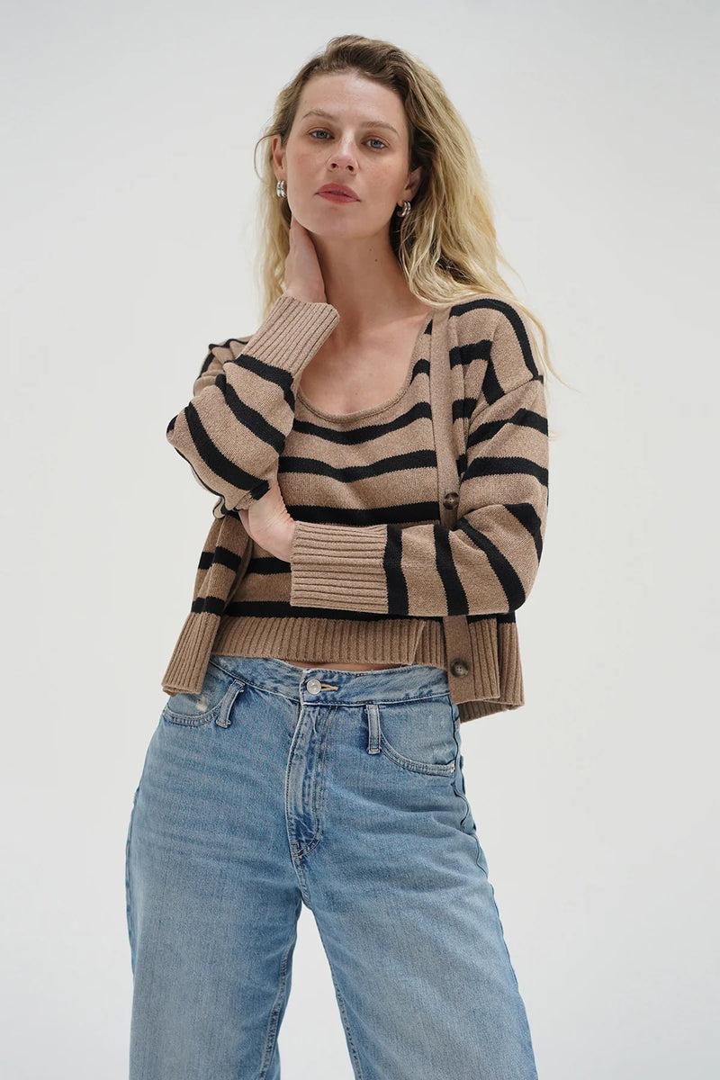 Piper Cardigan Set Cafe Stripe