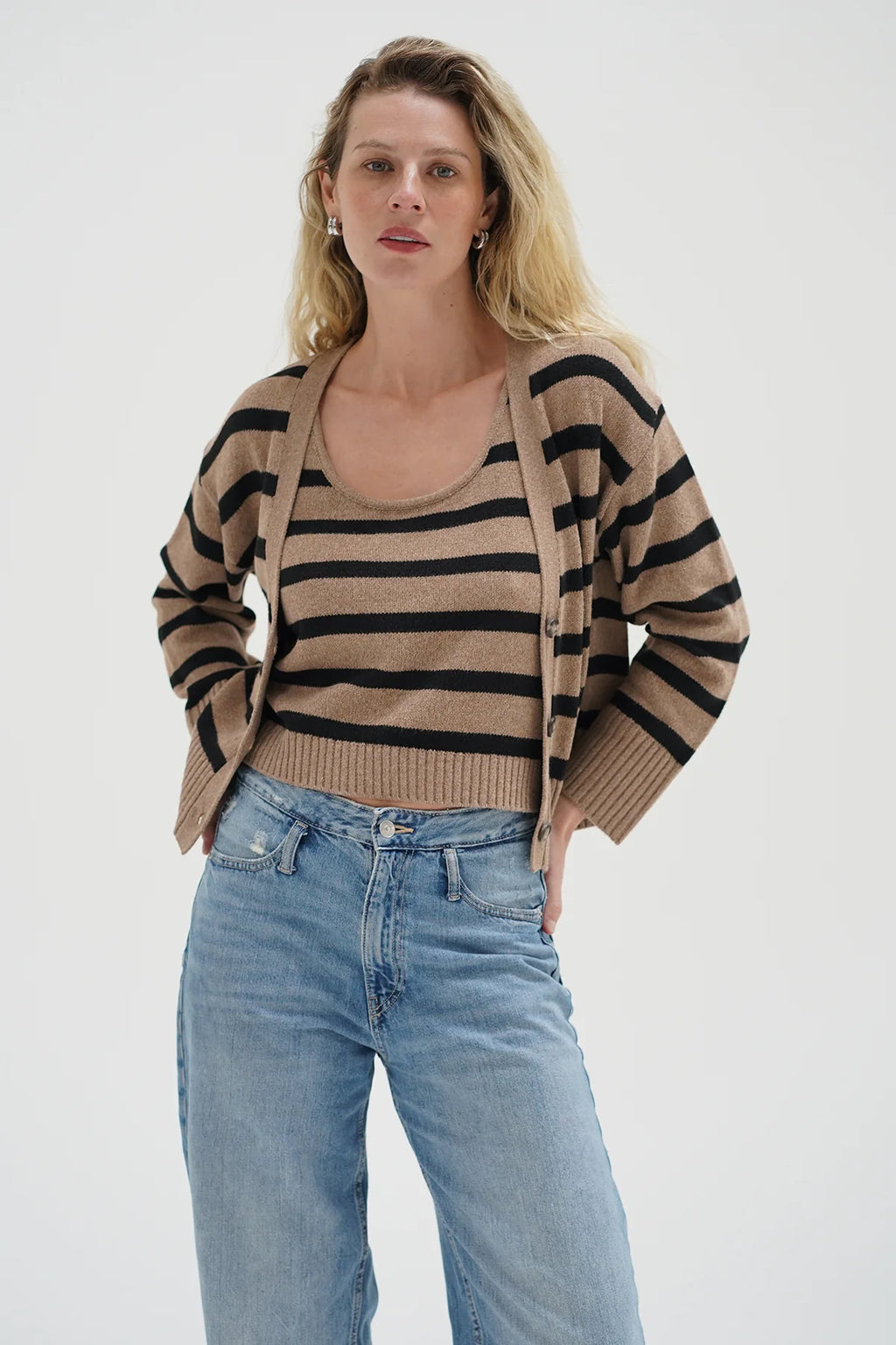 Piper Cardigan Set Cafe Stripe