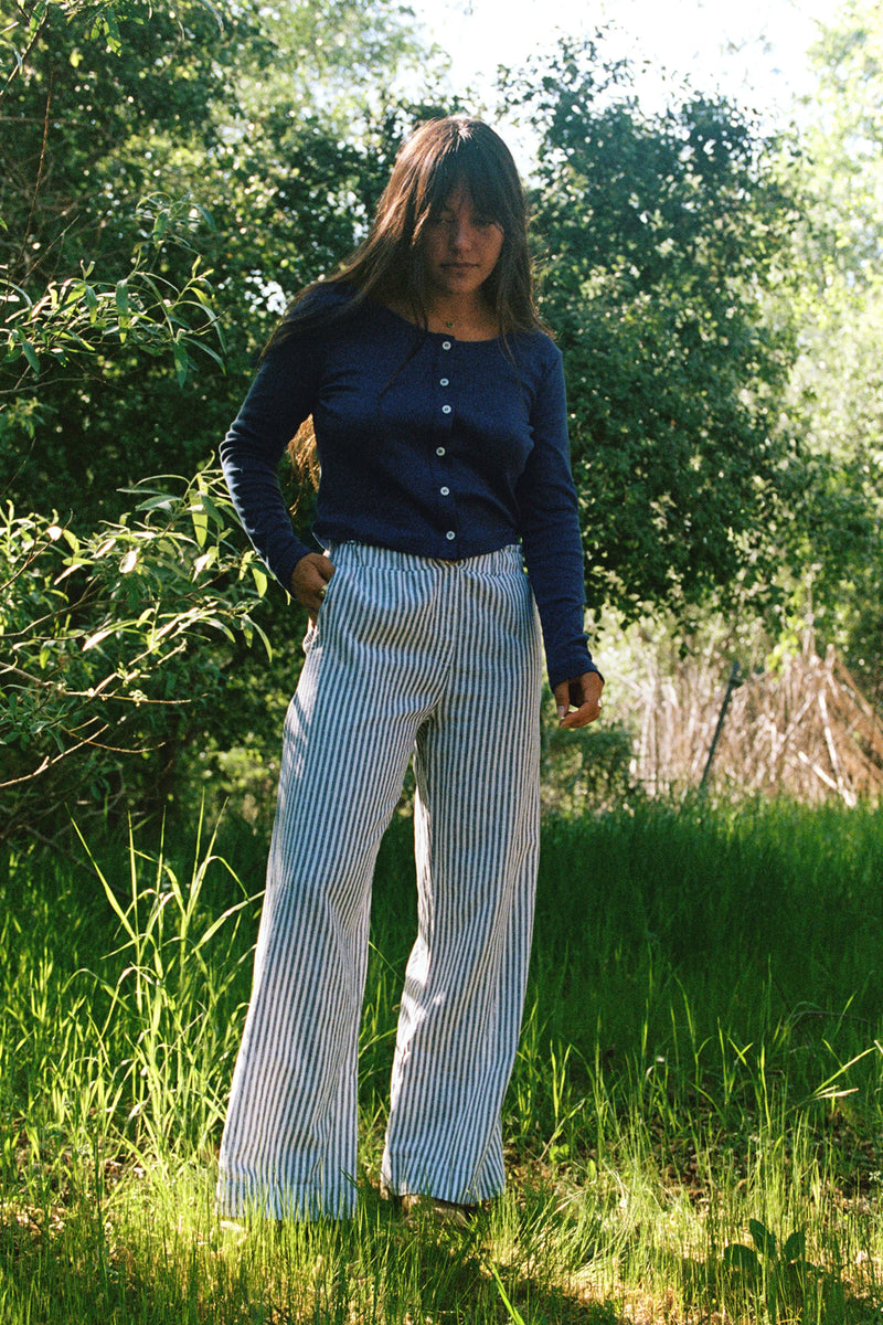 Washed Stripe Linen Trouser Navy Stripe