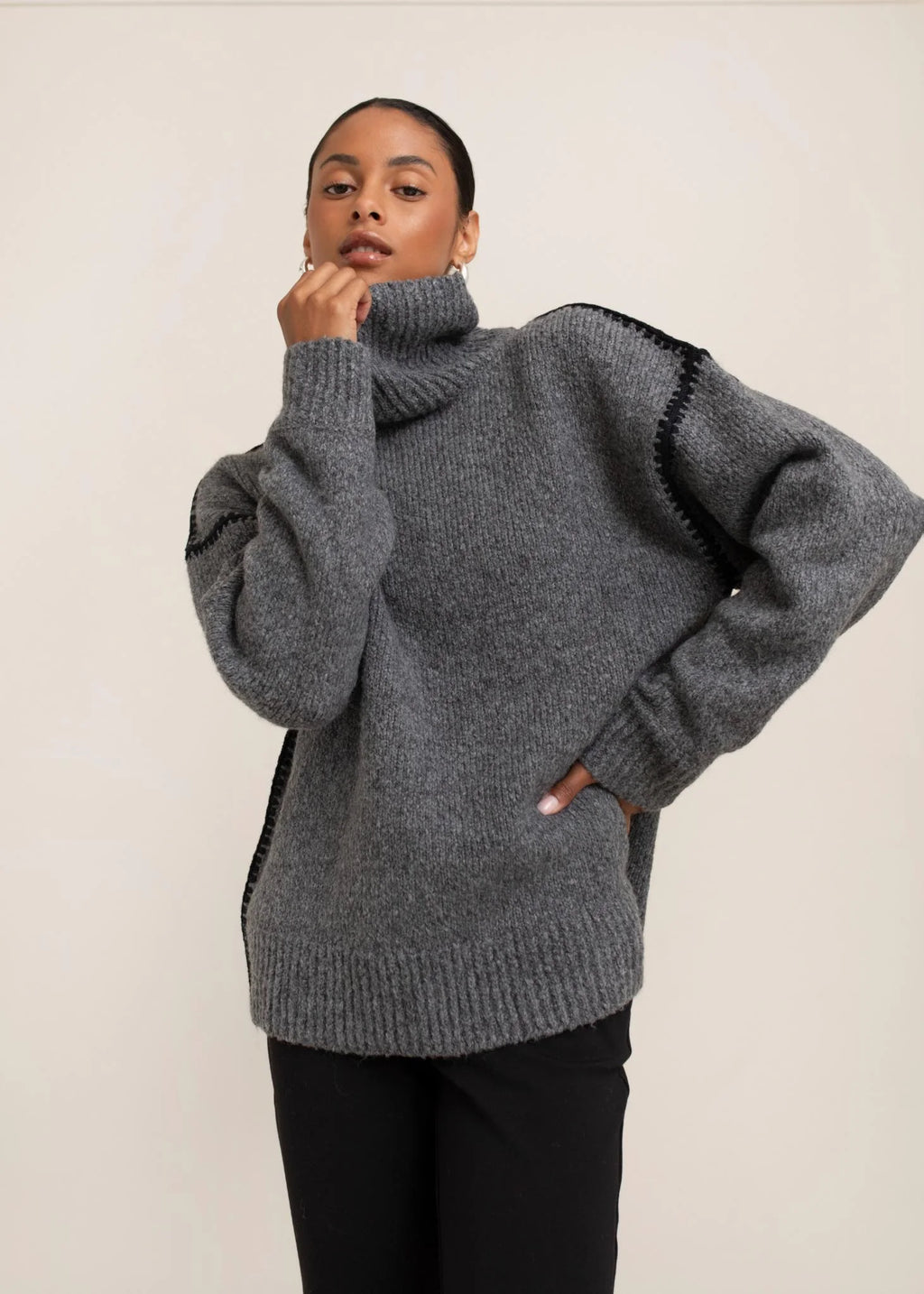 Ari Turtleneck Sweater Dark Stone Mix