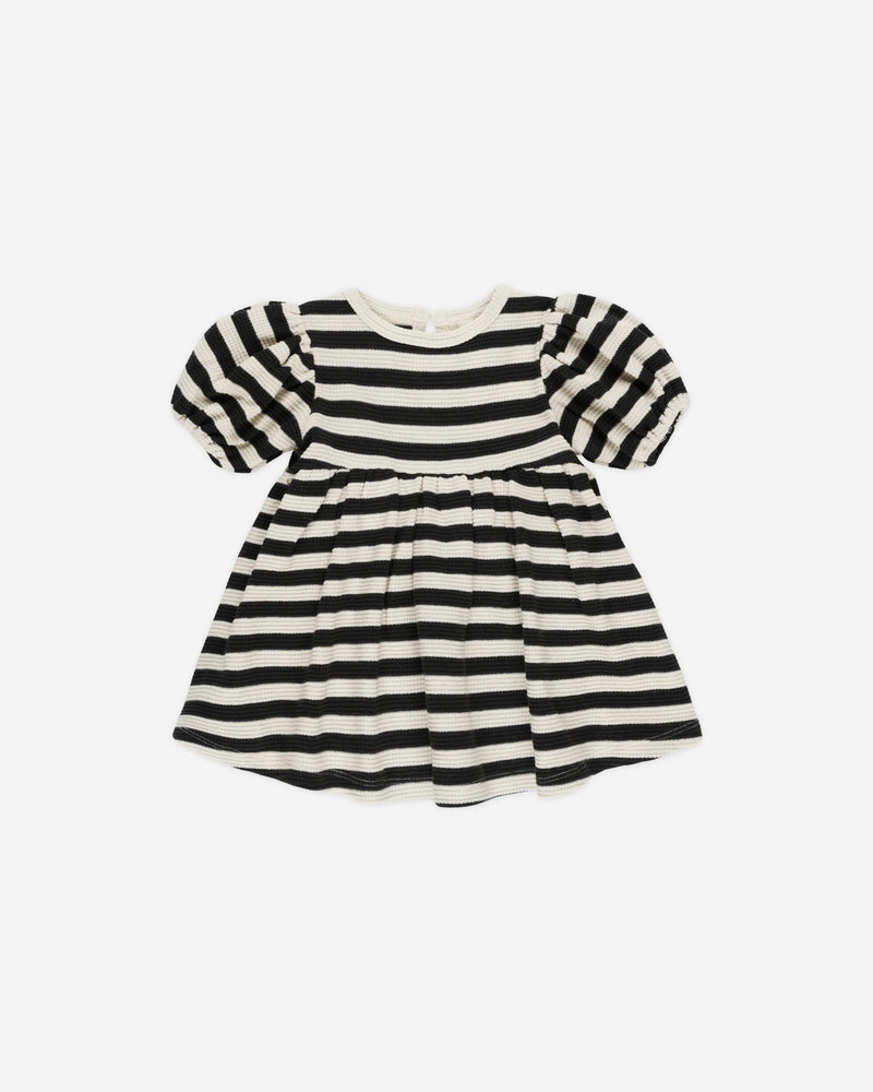 Waffle Babydoll Dress Black Stripe