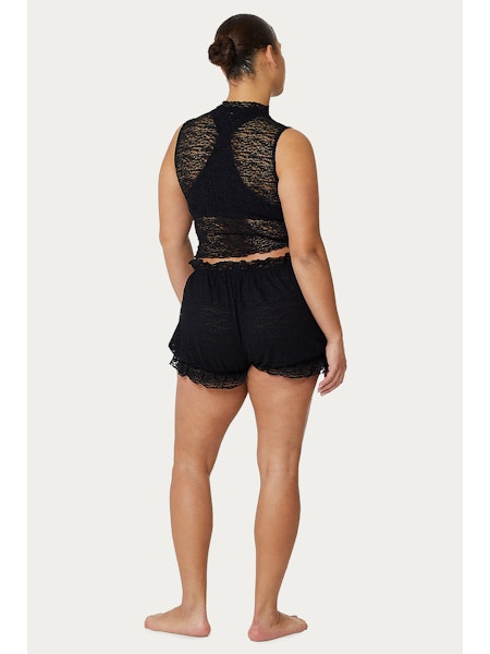 Crepe Mesh Tank Black