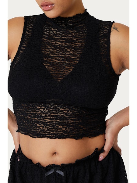 Crepe Mesh Tank Black