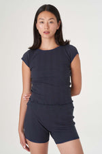 Ribbed Knit Hot Short in Navy