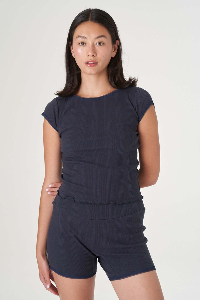 Ribbed Knit Hot Short in Navy