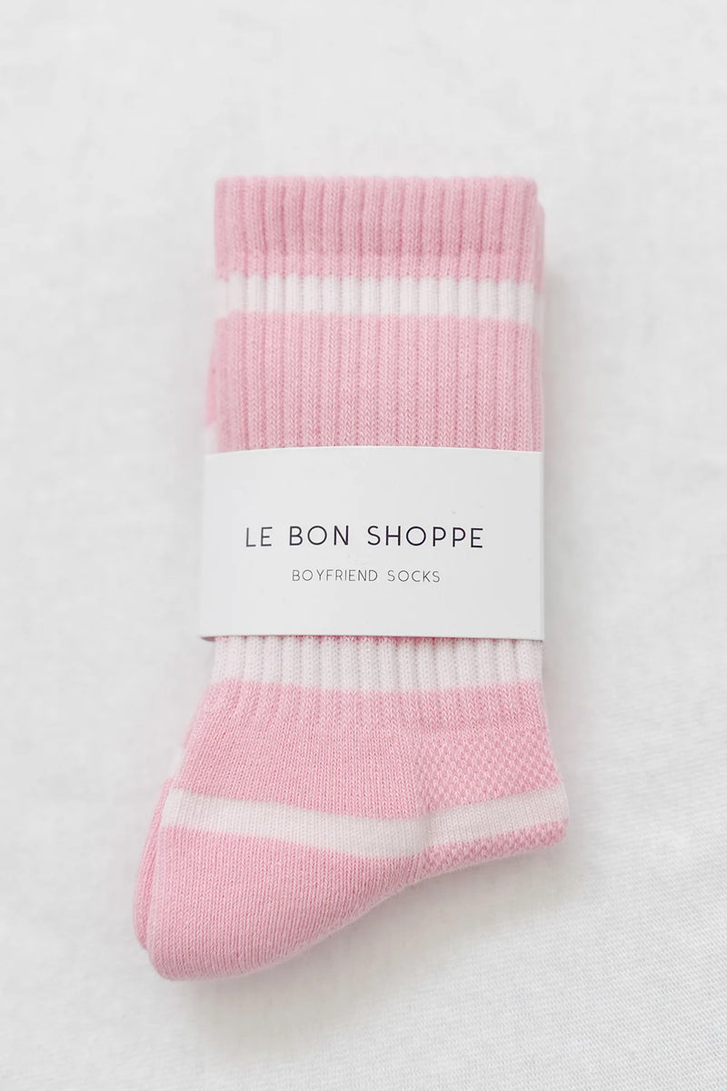 Boyfriend Socks Pink White Stripe