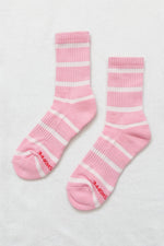 Boyfriend Socks Pink White Stripe