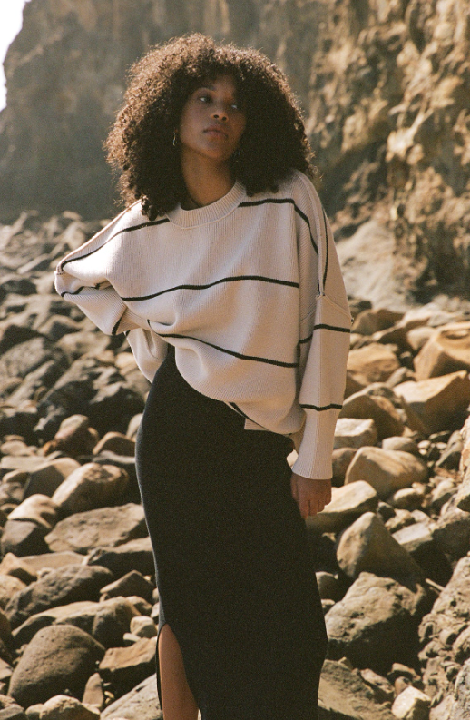 Harper Stripe Sweater Sand & Black