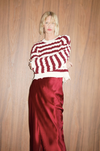 Devi Distressed Cable Knit Sweater Ivory/Burgundy Stripe