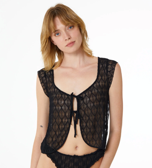 Geo Lace Tie Front Top Night