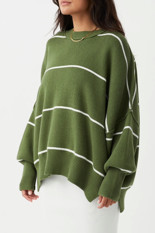 Harper Stripe Organic Knit Sweater Caper & Cream