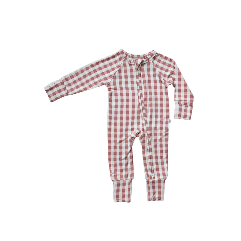 Berry Gingham Bamboo Zip Romper