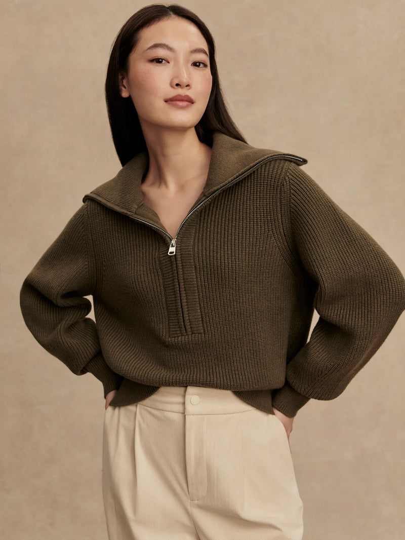 Maura Half-Zip Rib Knit Olive Knight