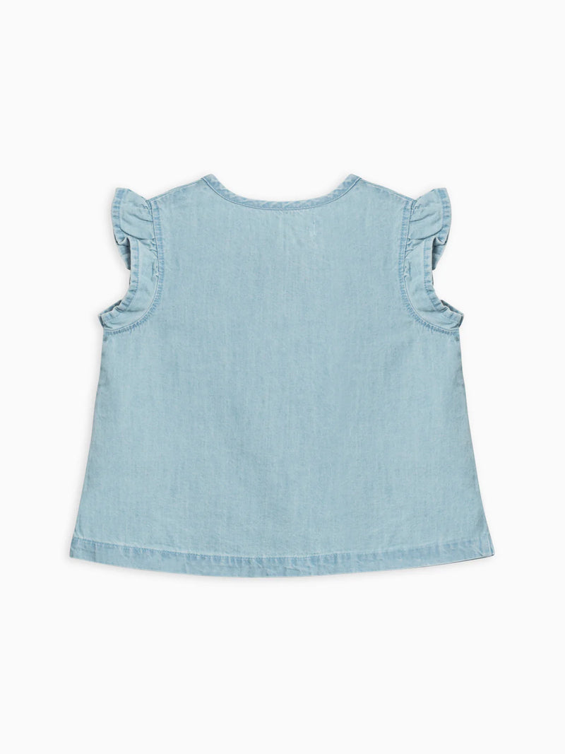 Flora Chambray Flutter Sleeve Top