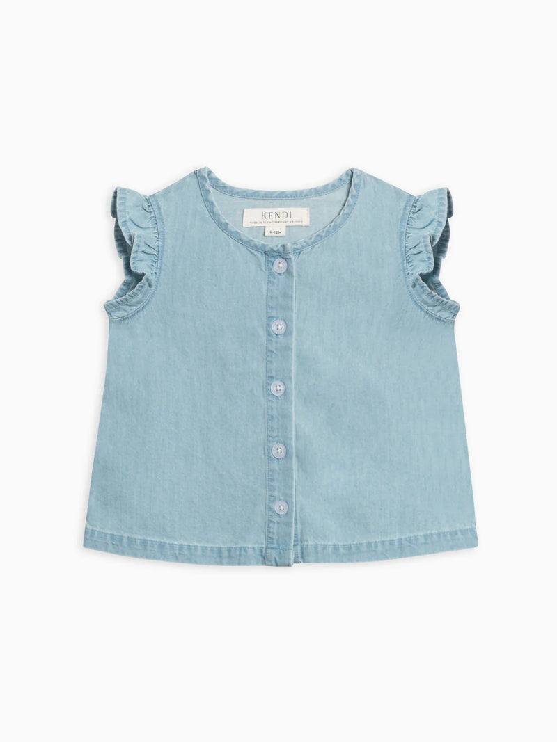 Flora Chambray Flutter Sleeve Top