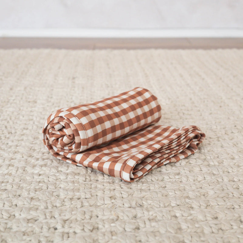 Chocolate Gingham Bamboo Swaddle