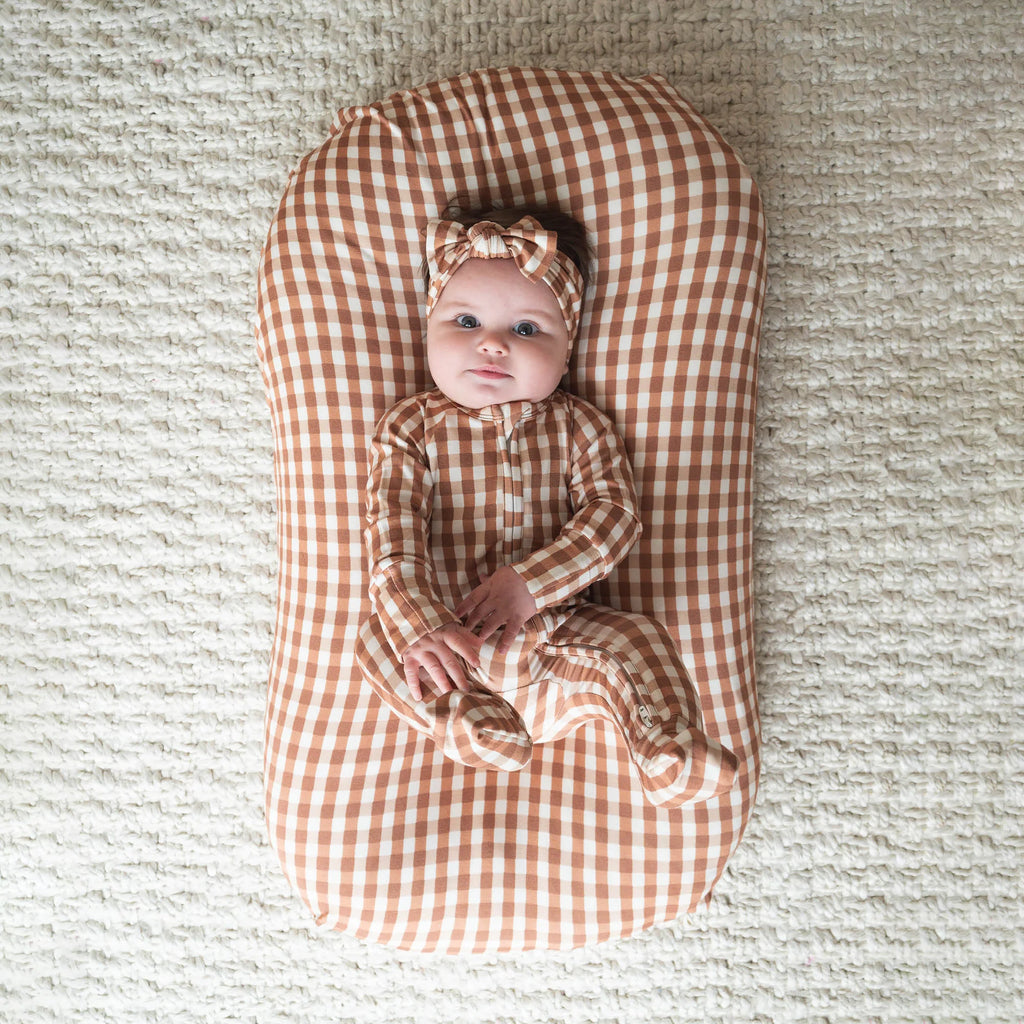 Chocolate Gingham Bamboo Zip Romper