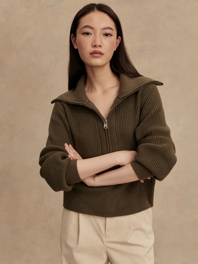 Maura Half-Zip Rib Knit Olive Knight