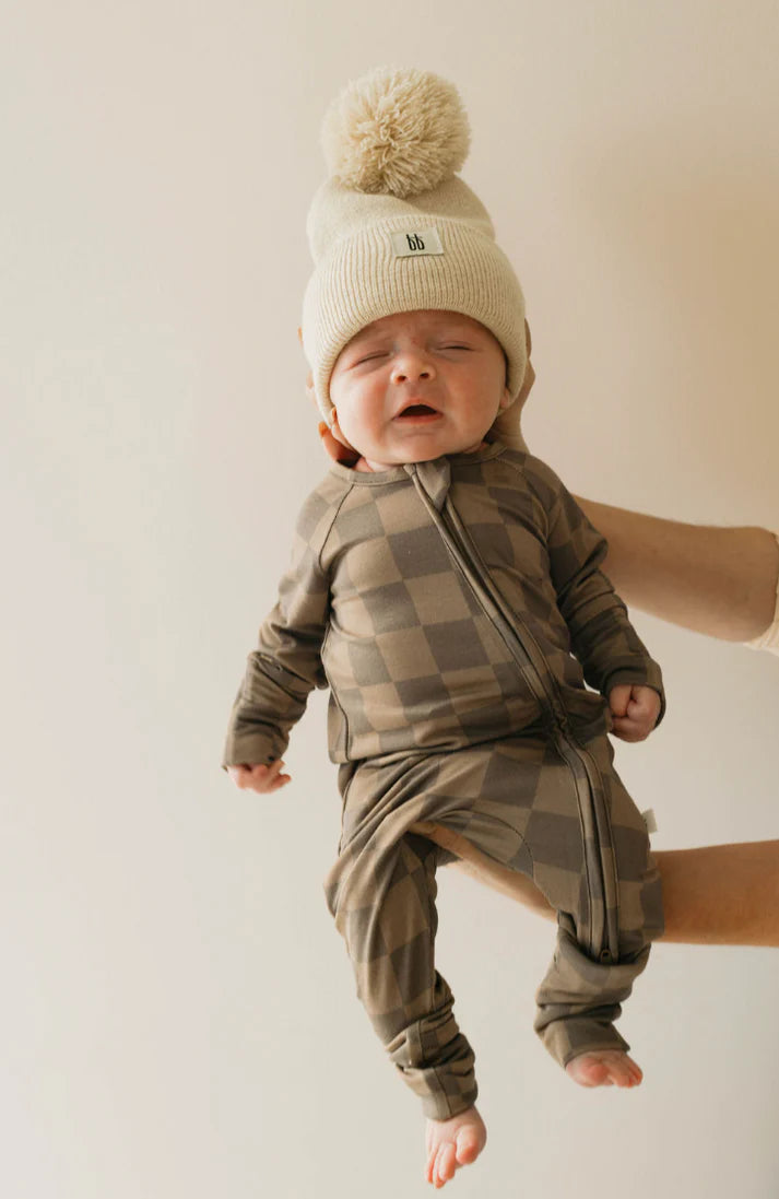Bamboo Zip Pajamas Faded Brown Checkerboard