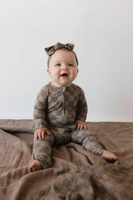 Bamboo Zip Pajamas Faded Brown Checkerboard