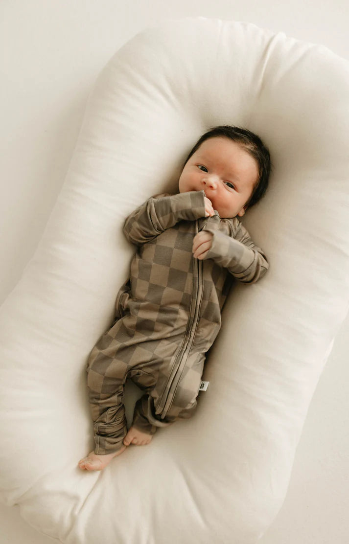 Bamboo Zip Pajamas Faded Brown Checkerboard
