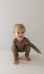 Bamboo Zip Pajamas Faded Brown Checkerboard