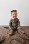 Bamboo Zip Pajamas Faded Brown Checkerboard