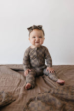 Bamboo Zip Pajamas Faded Brown Checkerboard