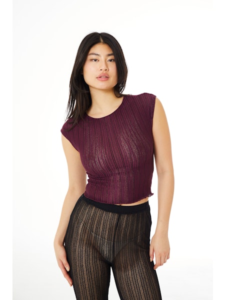 Ribbed Mesh Tee Wine