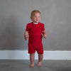 Crimson Red Ribbed Bamboo Short Set