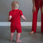 Crimson Red Ribbed Bamboo Short Set