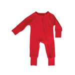 Crimson Red Ribbed bamboo Zip Romper