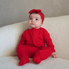 Crimson Red Ribbed bamboo Zip Romper