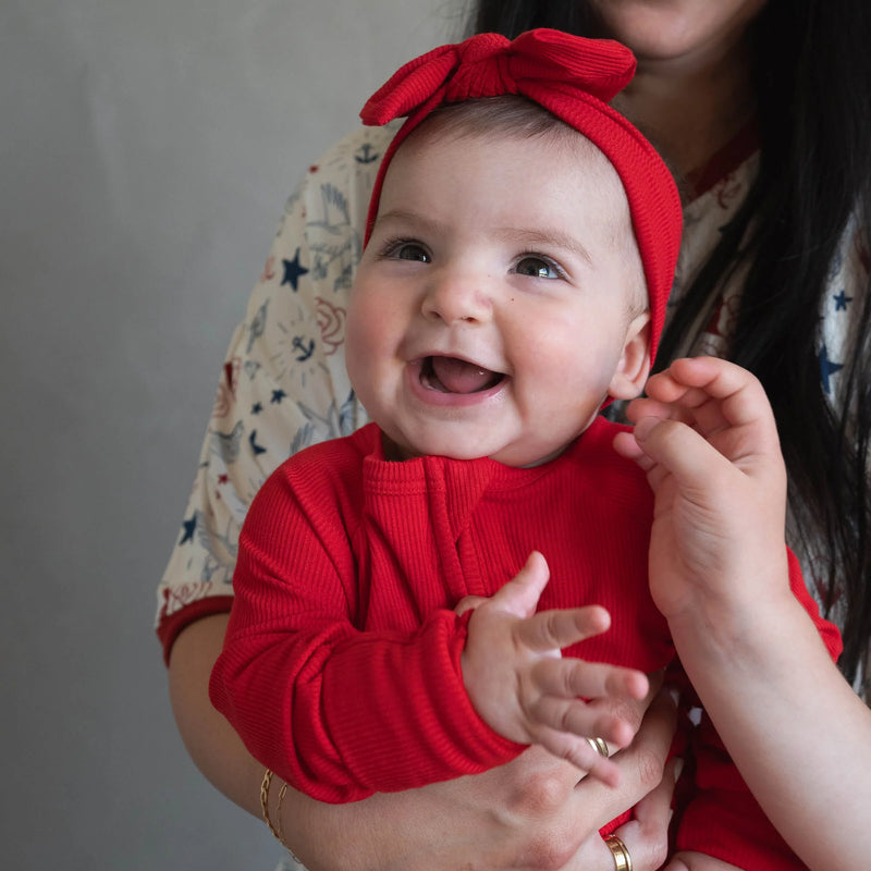 Crimson Red Ribbed bamboo Zip Romper