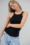 Skinny Racer Ribbed Tank Black