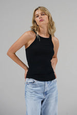 Skinny Racer Ribbed Tank Black