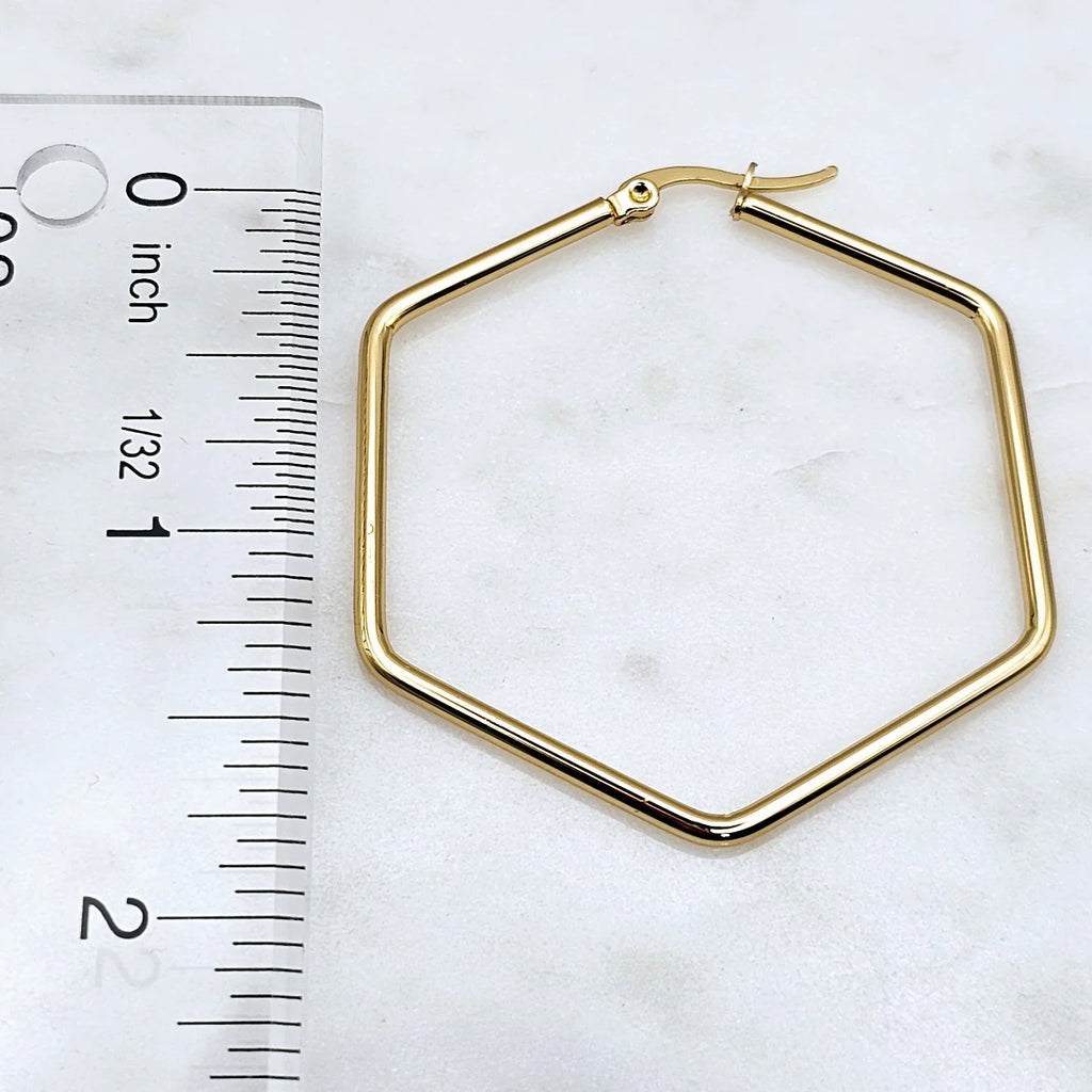 Hexagon Gold Hoops Large
