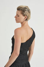 Rolling Wave One Shoulder Top Black