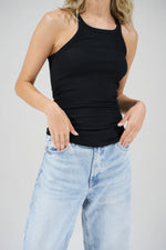 Skinny Racer Ribbed Tank Black