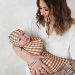 Chocolate Gingham Bamboo Swaddle