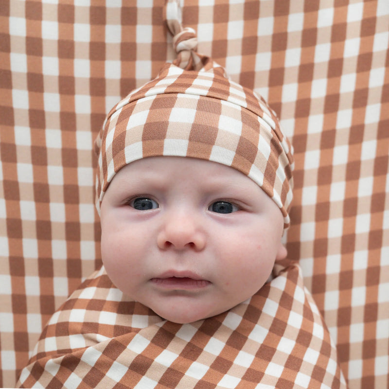 Chocolate Gingham Bamboo Swaddle