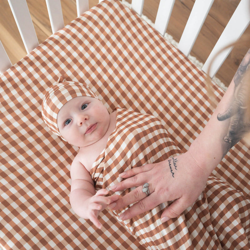 Chocolate Gingham Bamboo Swaddle