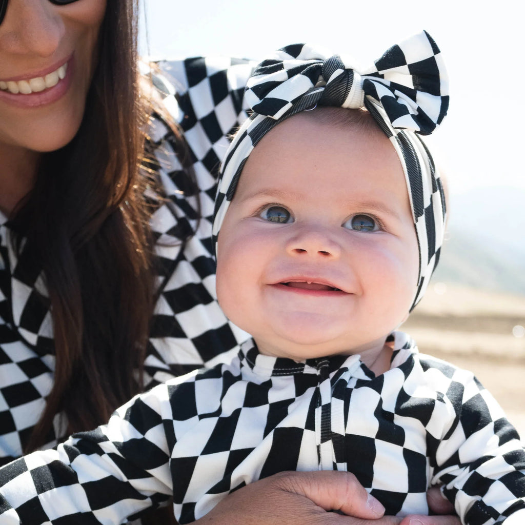 B&W Wavy Checker Bamboo Head Wrap