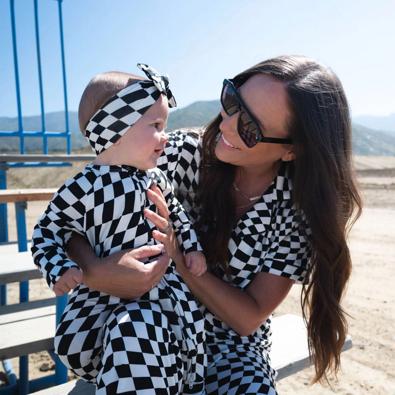 B&W Wavy Checker Bamboo Head Wrap