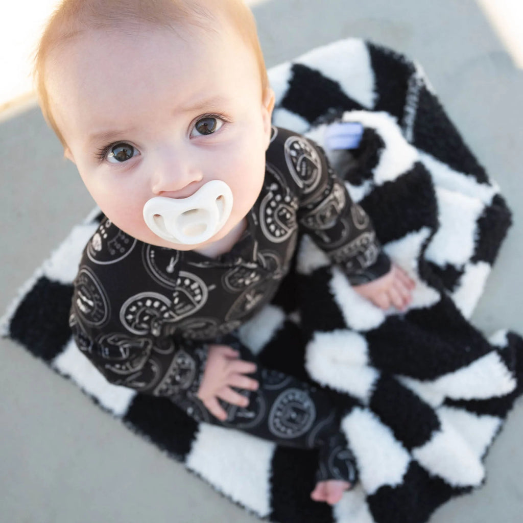 B&W Wavy Checker XS Plush Blanket