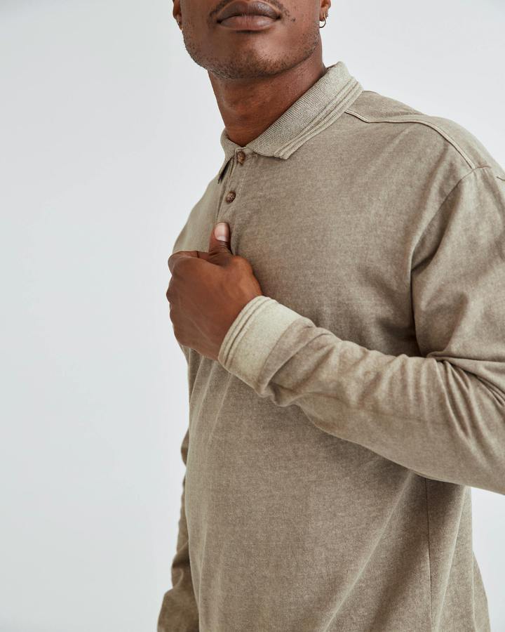 Men's Relaxed Long Sleeve Polo Warm Grey