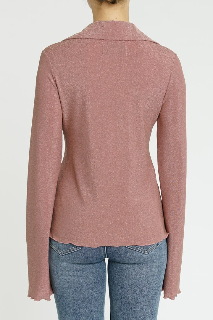 Aleah Long Sleeve Collared Top Rose Shimmer