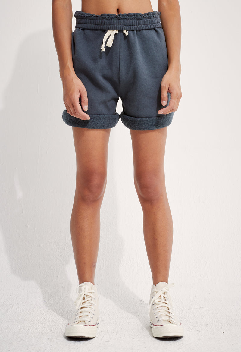 Recycled Cotton Fleece Gym Shorts Cement